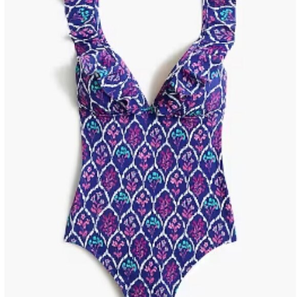 J. Crew Floral Ruffle-Shoulder One-Piece Swimsuit Small Medium Bathing Suit NWT - Picture 3 of 9
